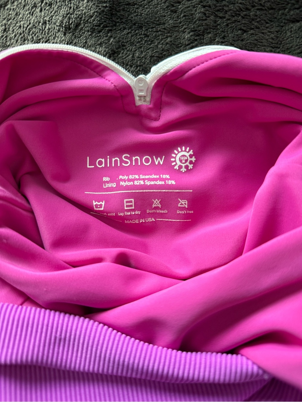 LainSnow Kids Long-Sleeve One-Piece Rashguard in Neon Purple with White Trim - Picture 4 of 5